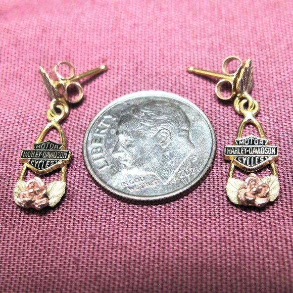 GOLD HARLEY EARRINGS, 2 PAIR  BLACK HILLS GOLD  STAMPER EARRINGS, STURGIS - Picture 1 of 9
